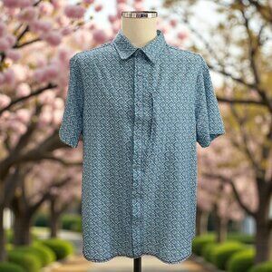 Projek Raw Blue Geometric Shirt Large Stretch Button Up Cruise Summer Streetwear